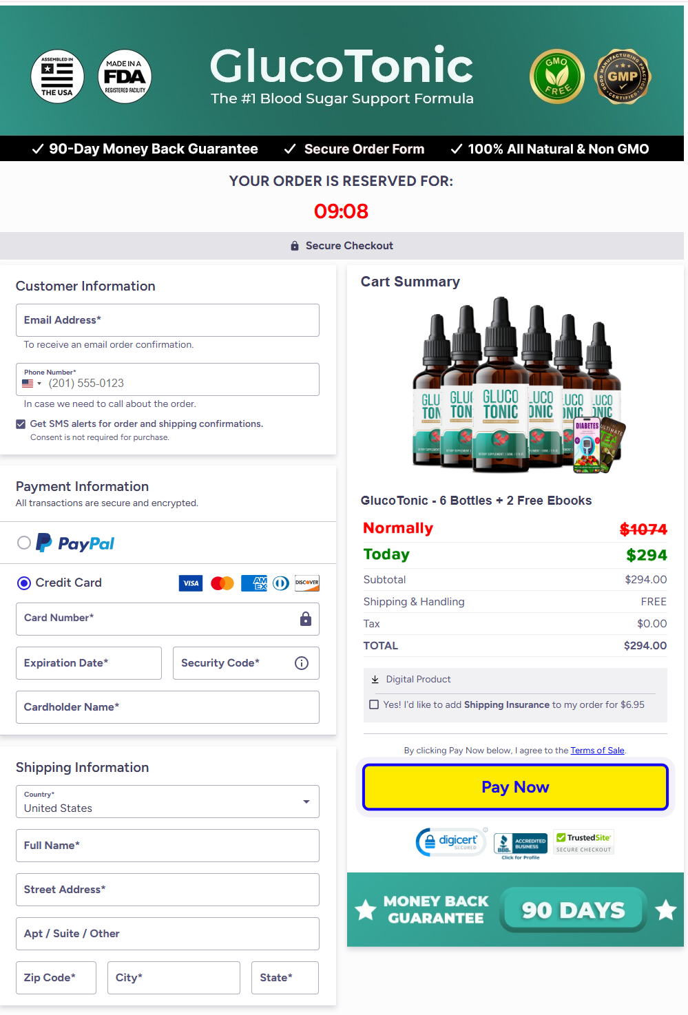 GlucoTonic Secure Order Checkout